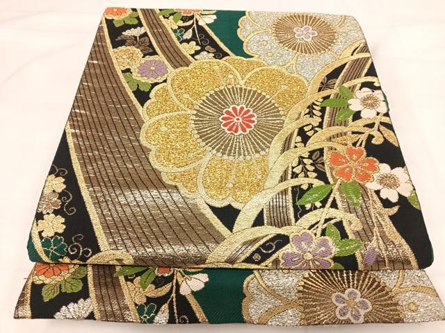 平和屋着物◎六通柄袋帯 唐織 立波花文 金銀糸 正絹 逸品 AABI0883yx