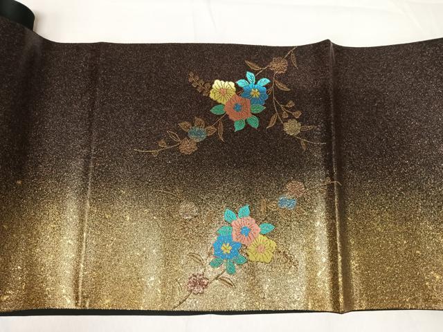 平和屋着物◎太鼓柄袋帯　グラスクラフト　砂金漆箔　正絹　逸品　未使用　AABI0885yx