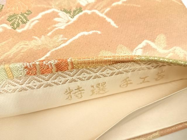平和屋着物◎西陣　服部織物謹製　六通柄袋帯　唐織　こはく錦　特選手工芸　風景花文　金糸　三越扱い　正絹　逸品　AABI0887yx 平和屋着物◎西陣 服部織物謹製 六通柄袋帯 風景花文 こはく錦 特選 手