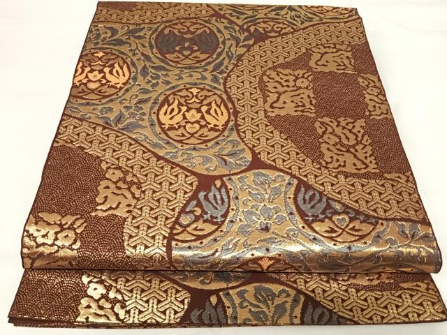 平和屋着物◎六通柄 本袋帯 唐織 名物裂 金糸 正絹 逸品 AABI0888yx