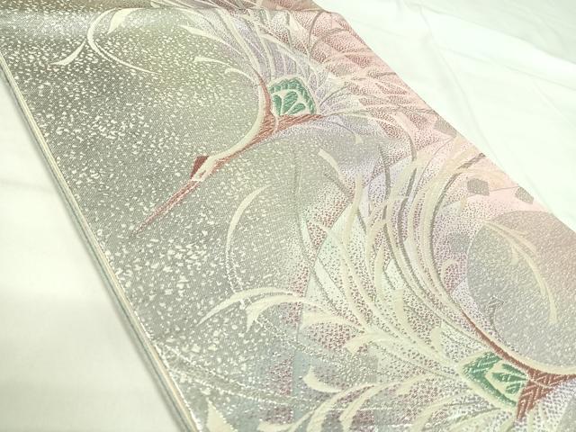 平和屋着物◎六通柄袋帯　唐織　飛鶴文　銀糸　正絹　逸品　AABI0889yx 平和屋着物◎六通柄袋帯 唐織 飛鶴文 銀糸 正絹 逸品 AABI0889yxの通販