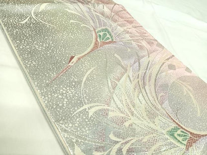 平和屋着物◎六通柄袋帯 唐織 飛鶴文 銀糸 正絹 逸品 AABI0889yx