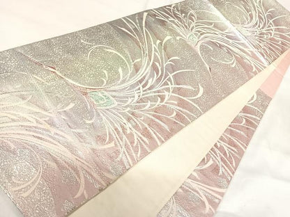 平和屋着物◎六通柄袋帯 唐織 飛鶴文 銀糸 正絹 逸品 AABI0889yx