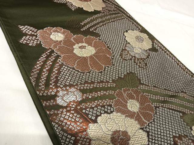 平和屋着物◎六通柄　京袋帯　唐織　草花文　AABI0891yx 平和屋着物◎六通柄 京袋帯 唐織 草花文 AABI0891yx