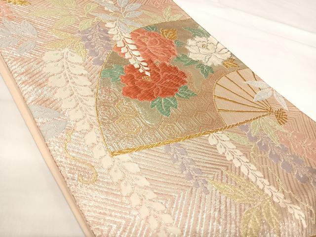 平和屋着物◎六通柄袋帯　唐織　扇面花文　金銀糸　正絹　逸品　AABI0893yx 平和屋着物◎六通柄袋帯 唐織 扇面花文 金銀糸 正絹 逸品
