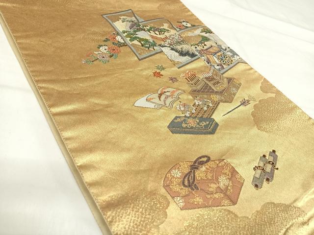 平和屋着物◎六通柄袋帯 唐織 聞香席飾 金糸 正絹 逸品 AABI0894yx
