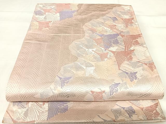 平和屋着物◎六通柄袋帯 唐織 紫宝飾 群鶴 銀糸 正絹 逸品 AABI0896yx