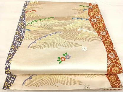 平和屋着物◎六通柄袋帯 唐織 菊波文 華光彩 金銀糸 ますいわ屋扱い 正絹 逸品 AABI0897yx