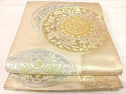 平和屋着物◎六通柄袋帯 花鳥丸文 金銀糸 正絹 逸品 AABI0898yx