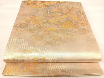平和屋着物◎六通柄袋帯 雲取り花文 金糸 正絹 逸品 AABI0902yx