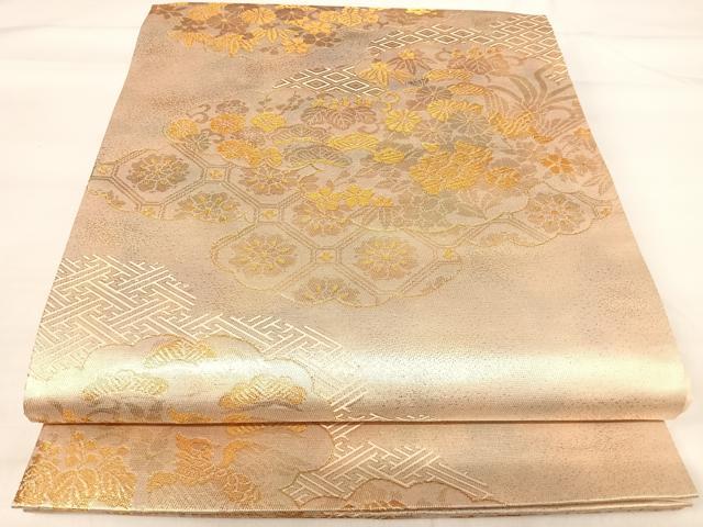 平和屋着物◎六通柄袋帯 雲取り花文 金糸 正絹 逸品 AABI0902yx