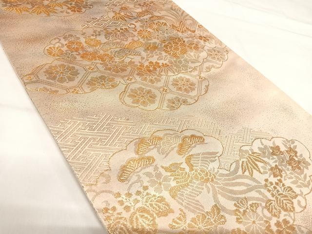 平和屋着物◎六通柄袋帯 雲取り花文 金糸 正絹 逸品 AABI0902yx