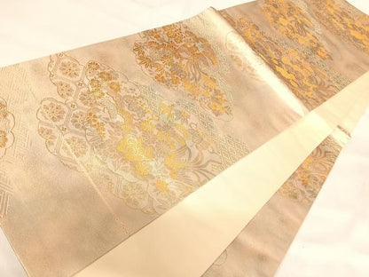 平和屋着物◎六通柄袋帯 雲取り花文 金糸 正絹 逸品 AABI0902yx