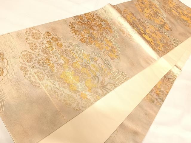 平和屋着物◎六通柄袋帯 雲取り花文 金糸 正絹 逸品 AABI0902yx