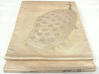 平和屋着物◎太鼓柄袋帯 孔雀 金銀糸 引箔 正絹 逸品 AABI0904yx