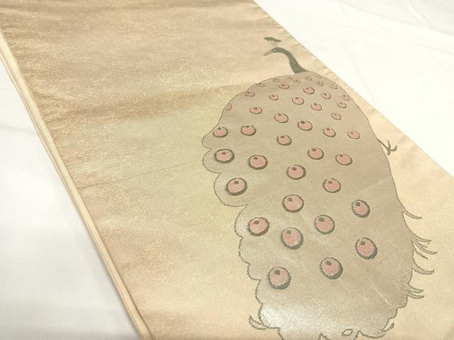 平和屋着物◎太鼓柄袋帯 孔雀 金銀糸 引箔 正絹 逸品 AABI0904yx