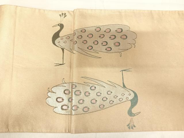 平和屋着物◎太鼓柄袋帯　孔雀　金銀糸　引箔　正絹　逸品　AABI0904yx 平和屋着物◎太鼓柄袋帯 孔雀 金銀糸 引箔 正絹 逸品 AABI0904yx