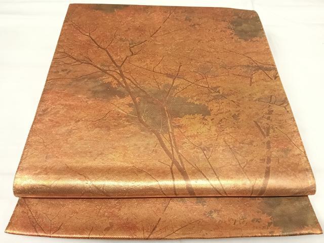 平和屋着物◎六通柄袋帯 枝葉文 金糸 正絹 逸品 AABI0906yx