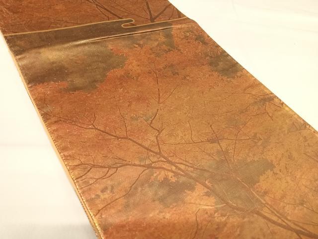 平和屋着物◎六通柄袋帯 枝葉文 金糸 正絹 逸品 AABI0906yx