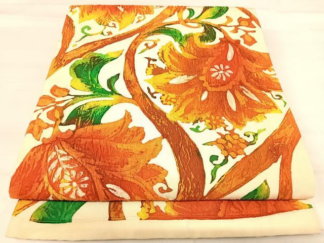 平和屋着物◎全通柄袋帯　ふくれ織　更紗花文　正絹　逸品　AABI0909yx 平和屋着物◎全通柄袋帯 ふくれ織 更紗花文 正絹 逸品 AABI0909yx