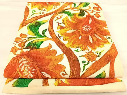 平和屋着物◎全通柄袋帯 ふくれ織 更紗花文 正絹 逸品 AABI0909yx