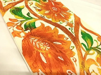平和屋着物◎全通柄袋帯 ふくれ織 更紗花文 正絹 逸品 AABI0909yx