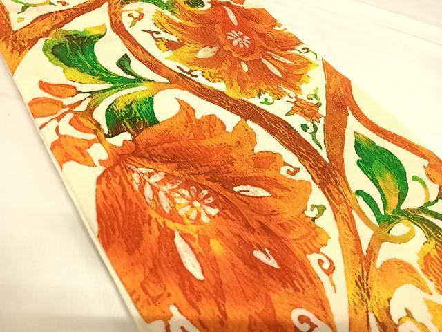 平和屋着物◎全通柄袋帯 ふくれ織 更紗花文 正絹 逸品 AABI0909yx