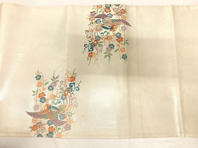 平和屋着物◎太鼓柄袋帯 唐織 枝重櫻に鳳凰模様 金銀糸 正絹 逸品 AABI0910yx