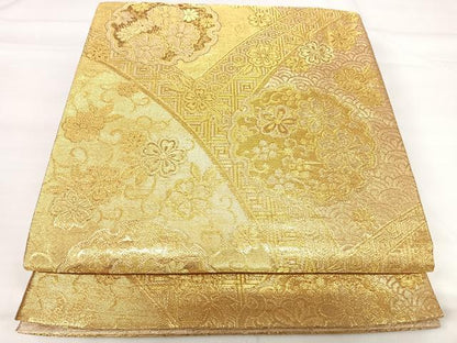 平和屋着物◎六通柄袋帯 雪輪花文 金糸 正絹 逸品 AABI0911yx