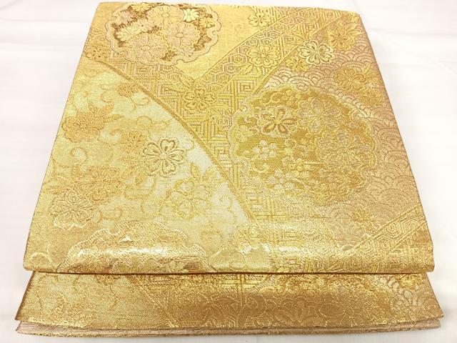 平和屋着物◎六通柄袋帯 雪輪花文 金糸 正絹 逸品 AABI0911yx