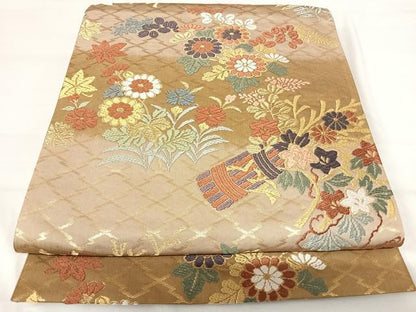 平和屋着物◎六通柄袋帯 唐織 草花文 金糸 正絹 逸品 AABI0913yx