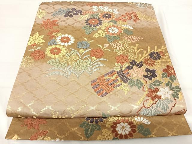 平和屋着物◎六通柄袋帯 唐織 草花文 金糸 正絹 逸品 AABI0913yx