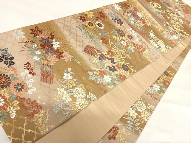 平和屋着物◎六通柄袋帯 唐織 草花文 金糸 正絹 逸品 AABI0913yx