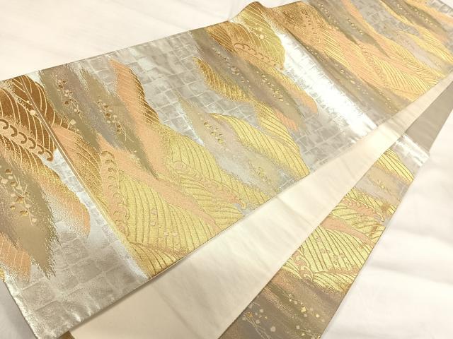 平和屋着物◎六通柄袋帯　紫苑　立波文　金銀糸　正絹　逸品　AABI0916yx