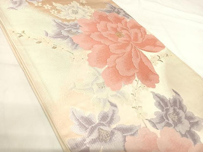 平和屋着物◎六通柄袋帯　唐織　草花文　金銀糸　正絹　逸品　AABI0917yx