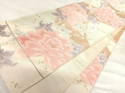 平和屋着物◎六通柄袋帯　唐織　草花文　金銀糸　正絹　逸品　AABI0917yx