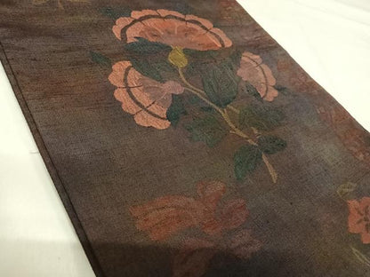 平和屋着物◎六通柄袋帯　紬地　草花文　正絹　逸品　AABI0918yx