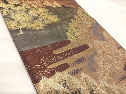 平和屋着物◎六通柄袋帯　爽映百景　金糸　正絹　逸品　AABI0919yx