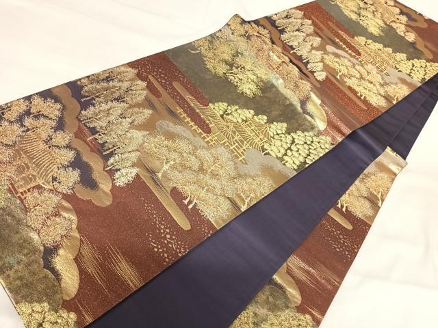 平和屋着物◎六通柄袋帯　爽映百景　金糸　正絹　逸品　AABI0919yx