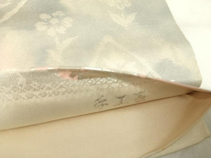 平和屋着物◎西陣　服部織物謹製　六通柄袋帯　こはく錦　手工芸　花唐草文　銀糸　正絹　逸品　AABI0922yx