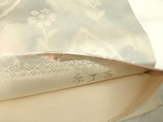 平和屋着物◎西陣　服部織物謹製　六通柄袋帯　こはく錦　手工芸　花唐草文　銀糸　正絹　逸品　AABI0922yx