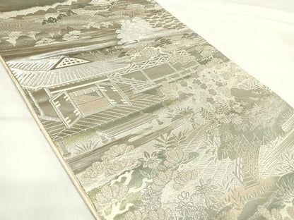 平和屋着物◎六通柄袋帯　京風景御所の庭　プラチナ箔使用　正絹　逸品　AABI0923yx