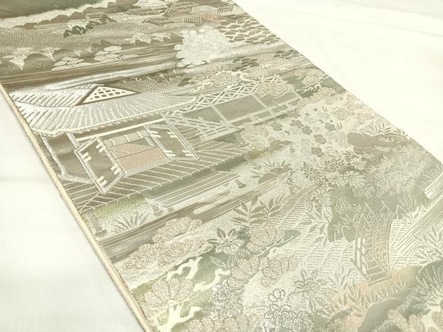 平和屋着物◎六通柄袋帯　京風景御所の庭　プラチナ箔使用　正絹　逸品　AABI0923yx