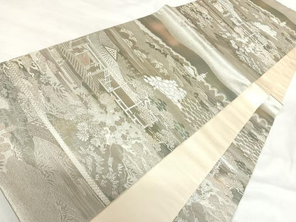 平和屋着物◎六通柄袋帯　京風景御所の庭　プラチナ箔使用　正絹　逸品　AABI0923yx