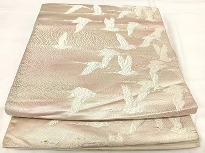 平和屋着物◎西陣　六通柄袋帯　唐織　群鶴　金銀糸　正絹　逸品　AABI0924yx