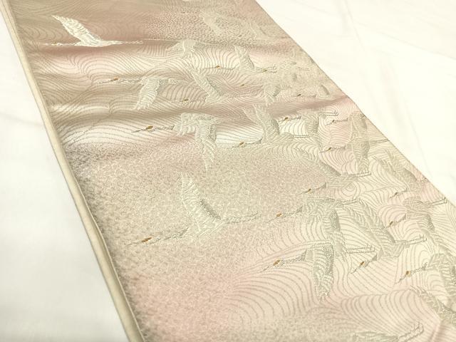 平和屋着物◎西陣　六通柄袋帯　唐織　群鶴　金銀糸　正絹　逸品　AABI0924yx