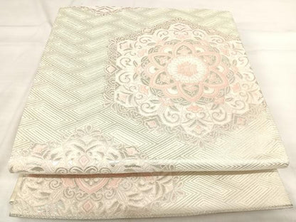 平和屋着物◎六通柄袋帯 唐織 亀甲花文 銀糸 正絹 逸品 AABI0926yx