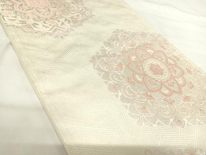 平和屋着物◎六通柄袋帯 唐織 亀甲花文 銀糸 正絹 逸品 AABI0926yx