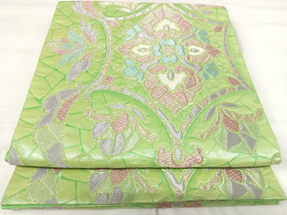 平和屋着物◎六通柄袋帯　花唐草文　金糸　三越扱い　正絹　逸品　AABI0927yx