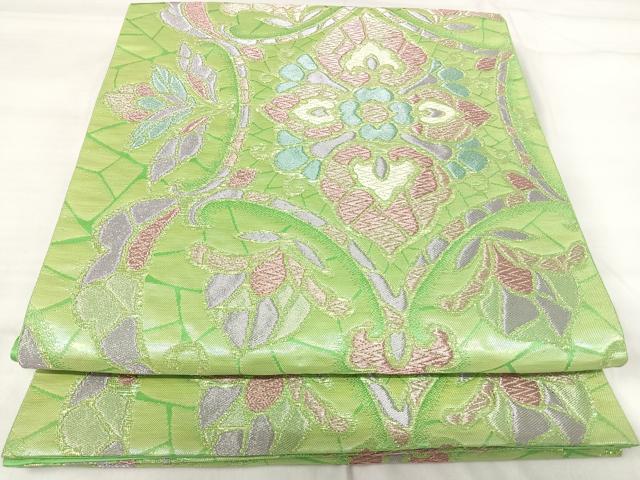 平和屋着物◎六通柄袋帯　花唐草文　金糸　三越扱い　正絹　逸品　AABI0927yx